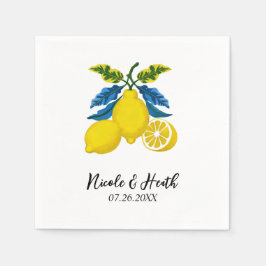 Guardanapo De Papel Casamento Mediterrâneo Aquarela Amarelo Azul Limão
