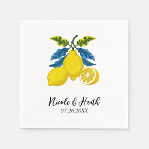 Guardanapo De Papel Casamento Mediterrâneo Aquarela Amarelo Azul Limão
