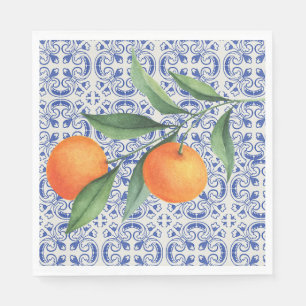 Guardanapo De Papel Casamento Mediterrâneo azulejo Azul Laranja Laranj