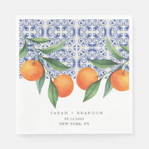 Guardanapo De Papel Casamento Mediterrâneo azulejo Azul Laranja Laranj