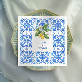 Guardanapo De Papel Casamento mediterrânico de azulejos azuis e limões