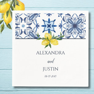 Guardanapo De Papel Casamento mediterrânico de limão amarelo-azul