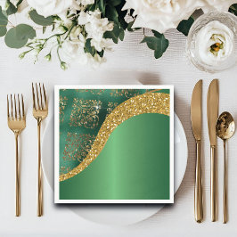Guardanapo De Papel Casamento Metálico Verde Com Glam Dourado