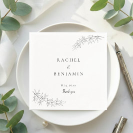 Guardanapo De Papel Casamento Minimalista Botânico Obrigado Preto Bran