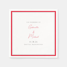 Guardanapo De Papel Casamento Minimalista Branco e Vermelho Cereja