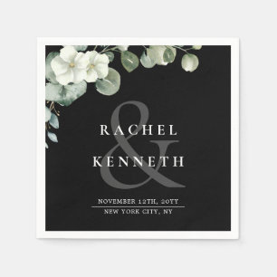 Guardanapo De Papel Casamento Minimalista Chic Eucalyptus Black & Whit