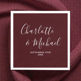 Guardanapo De Papel Casamento Minimalista com Letra Elegante Burgundy