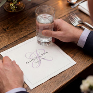 Guardanapo De Papel Casamento Minimalista com Monograma de Lilás