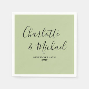 Guardanapo De Papel Casamento Minimalista com Roteiro Verde Sálvia