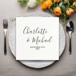 Guardanapo De Papel Casamento Minimalista de Script Preto e Branco
