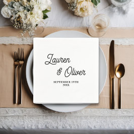 Guardanapo De Papel Casamento Minimalista de Script Preto e Branco
