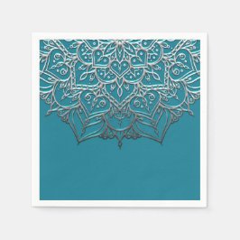 Guardanapo De Papel Casamento Minimalista Elegante Mandala em Teal e P