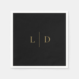 Guardanapo De Papel Casamento Minimalista Elegante Preto e Dourado Mon