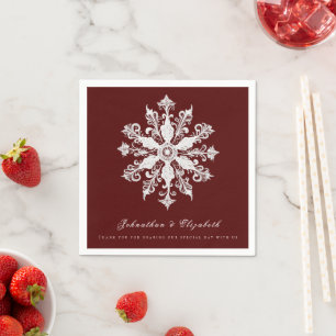 Guardanapo De Papel Casamento Minimalista em Floco de Neve Vermelha