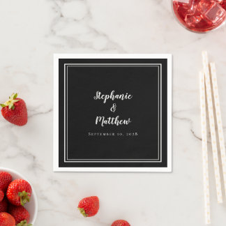 Guardanapo De Papel Casamento Minimalista Moderno e Elegante em Preto