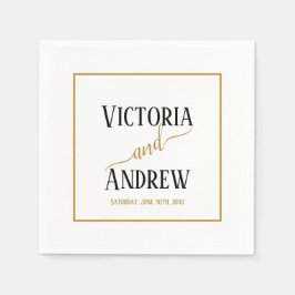 Guardanapo De Papel Casamento Minimalista Moderno em Script Dourado Pr