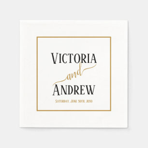 Guardanapo De Papel Casamento Minimalista Moderno em Script Dourado Pr