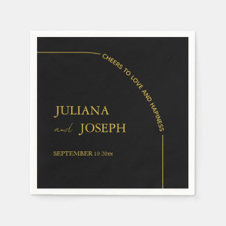Guardanapo De Papel Casamento Minimalista Moderno Preto e Dourado