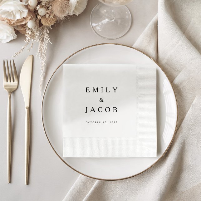 Guardanapo De Papel Casamento Minimalista Preto e Branco (Minimalist Black And White Wedding Napkins)