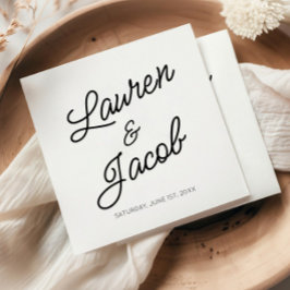 Guardanapo De Papel Casamento Minimalista Preto e Branco Moderno