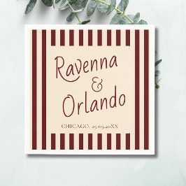 Guardanapo De Papel Casamento Minimalista Retro com Listras Burgundy P