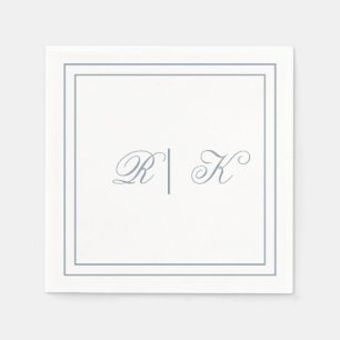 Guardanapo De Papel Casamento Mínimo Azul Dusty Iniciais Monogramas