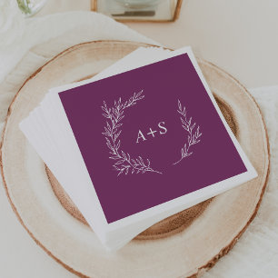 Guardanapo De Papel Casamento Mínimo de Monograma de Berry Purple de F