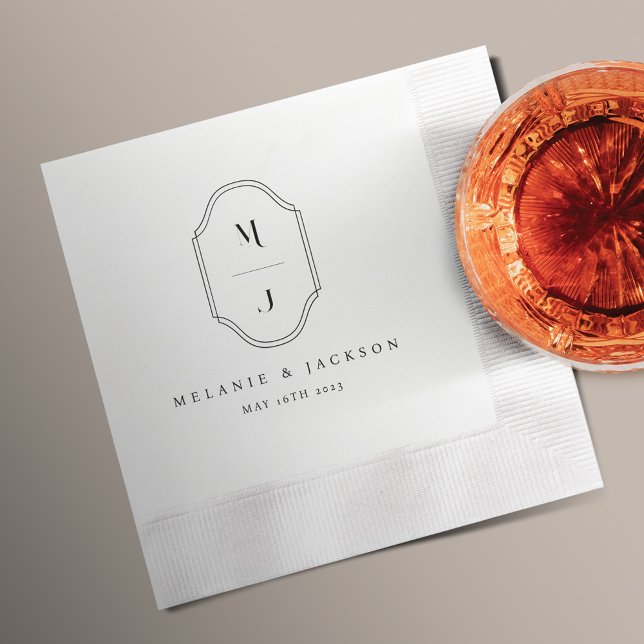 Guardanapo De Papel Casamento Mínimo e Elegante de Monograma Branco e  (Criador carregado)