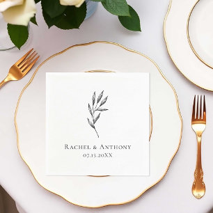 Guardanapo De Papel Casamento Mínimo Elegante de Branco Negro Personal