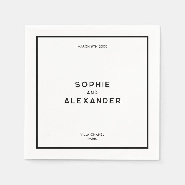 Guardanapo De Papel Casamento Mínimo Francês Negro e Branco Chic (Frente)