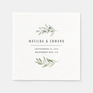 Guardanapo De Papel Casamento mínimo moderno de folhagem de oliveira