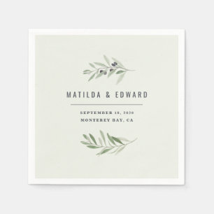 Guardanapo De Papel Casamento mínimo moderno de folhagem de oliveira