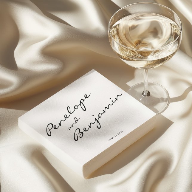 Guardanapo De Papel Casamento Mínimo Personalizado de Script Branco Pr (Criador carregado)