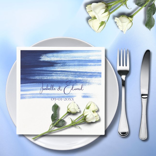 Guardanapo De Papel Casamento Modernno em Azul Naval e Aquarela Branca (Criador carregado)