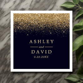 Guardanapo De Papel Casamento Moderno Azul Naval Confete Dourado