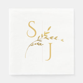 Guardanapo De Papel Casamento Moderno Branco e Dourado Minimalista com