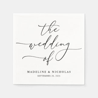 Guardanapo De Papel Casamento Moderno Caligrafia Elegante Preto e Bran