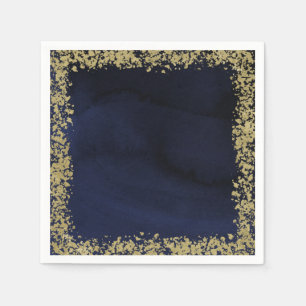 Guardanapo De Papel Casamento Moderno com Aquarela Azul Marinho e Dour
