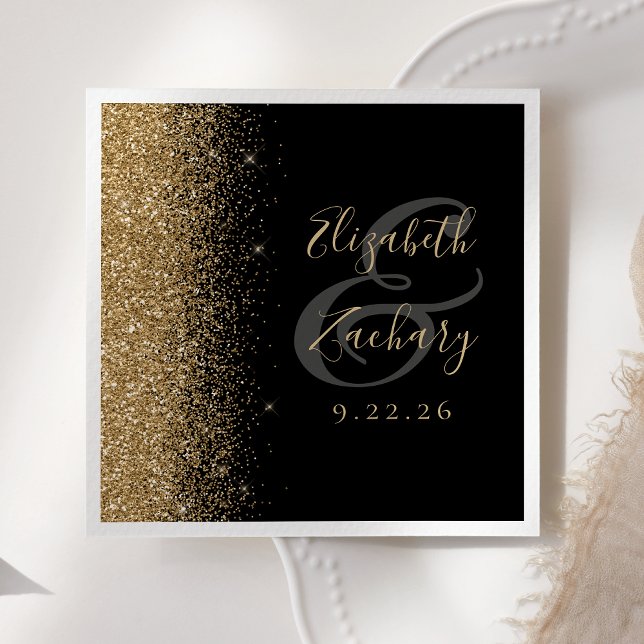 Guardanapo De Papel Casamento Moderno com Borda de Brilho Dourado Pret (Criador carregado)