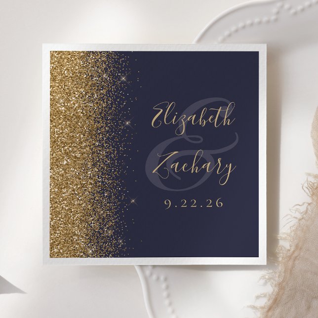 Guardanapo De Papel Casamento Moderno com Borda de Glitter Azul Escuro (Criador carregado)