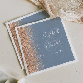 Guardanapo De Papel Casamento Moderno com Brilho em Azul Poeirento e P