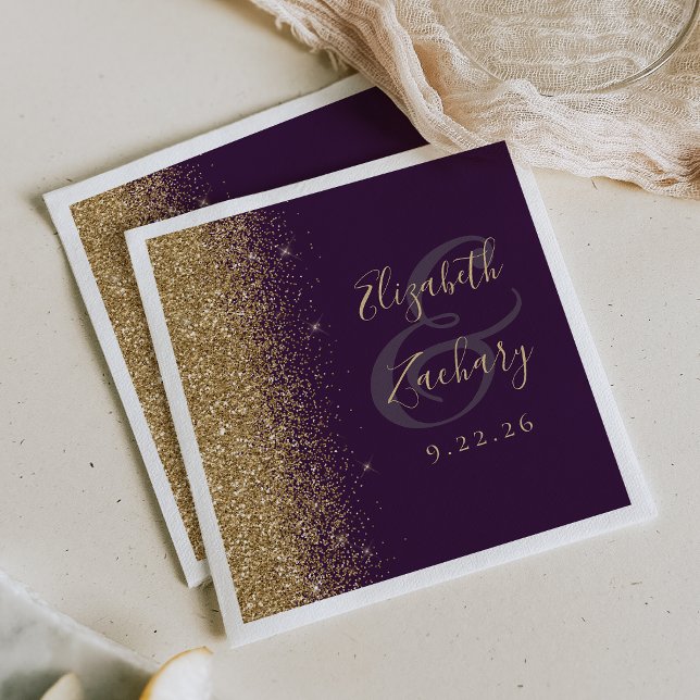 Guardanapo De Papel Casamento Moderno com Brilho Roxo Dourado (Criador carregado)