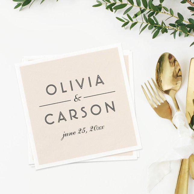 Guardanapo De Papel Casamento Moderno com Monograma em Marfim e Preto (Criador carregado)