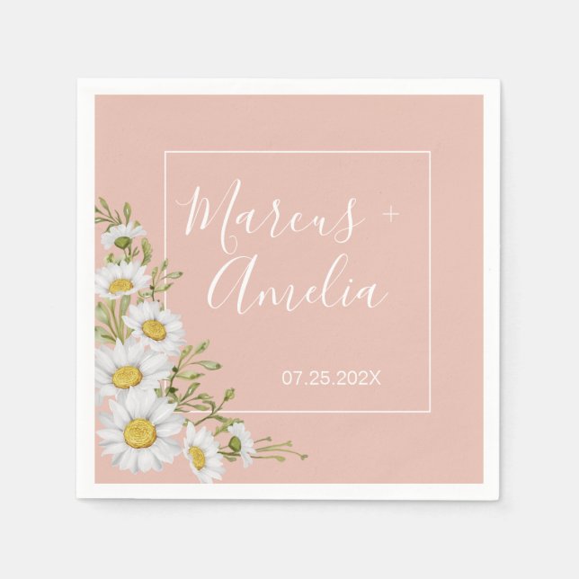 Guardanapo De Papel Casamento Moderno de Blush & White Daisies (Frente)
