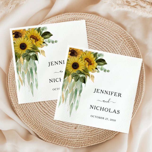 Guardanapo De Papel Casamento Moderno de Girassol (Modern Sunflower Wedding Napkins)