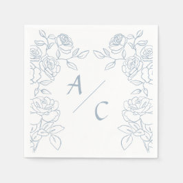 Guardanapo De Papel Casamento Moderno de Rosas Francesas Azuis e Branc