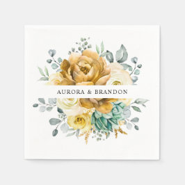 Guardanapo De Papel Casamento Moderno de Sage Floral Amarelo de Mostar