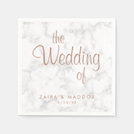 Guardanapo De Papel Casamento Moderno de Script Dourado Marble Rosa