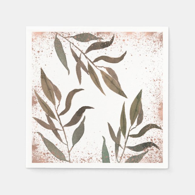 Guardanapo De Papel Casamento Moderno do Glam Botânico de Cobre Dourad (Frente)
