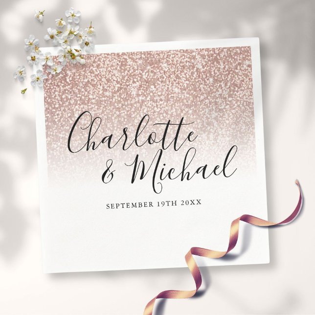 Guardanapo De Papel Casamento Moderno e Elegante com Glitter em Rosa D (Criador carregado)